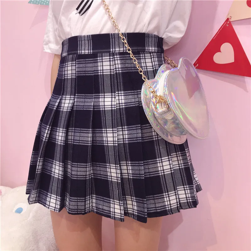 Blue plaid pleated skirt KF90508