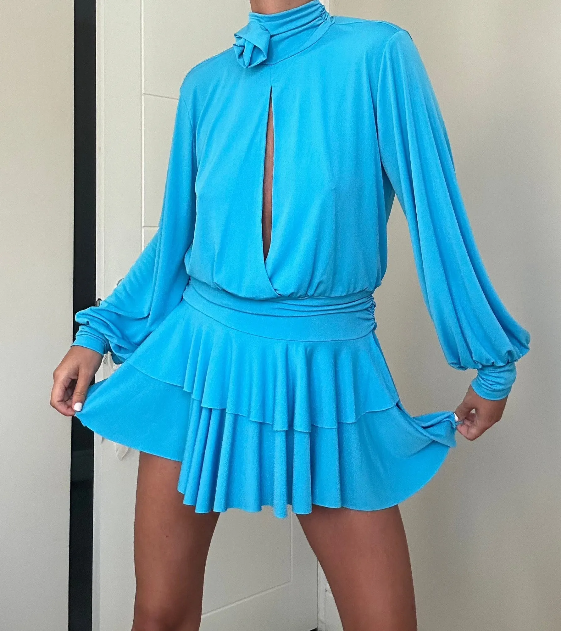 Blue Rose Split Top and Mini Skirt