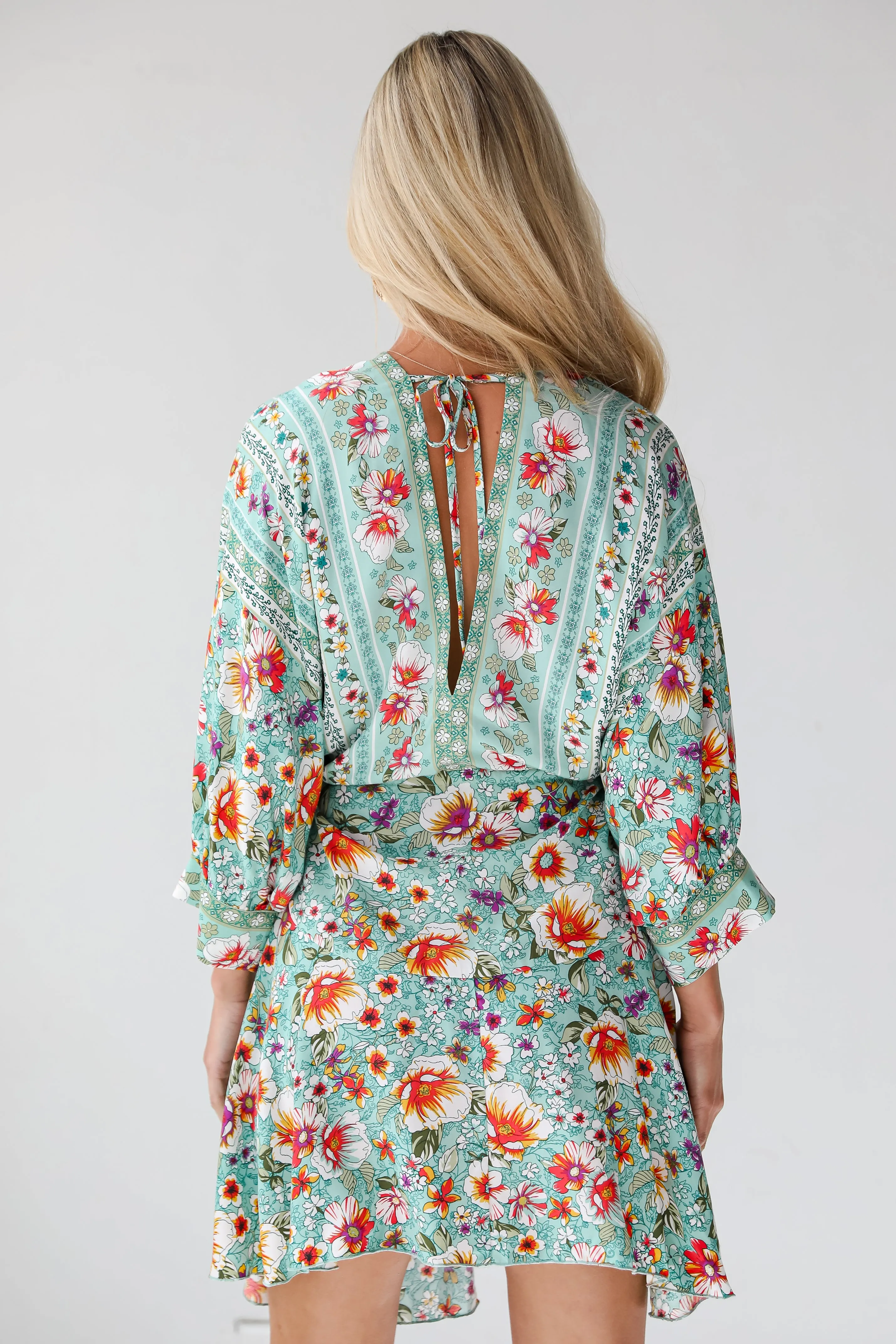 Bohemian Sun Jade Floral Mini Dress