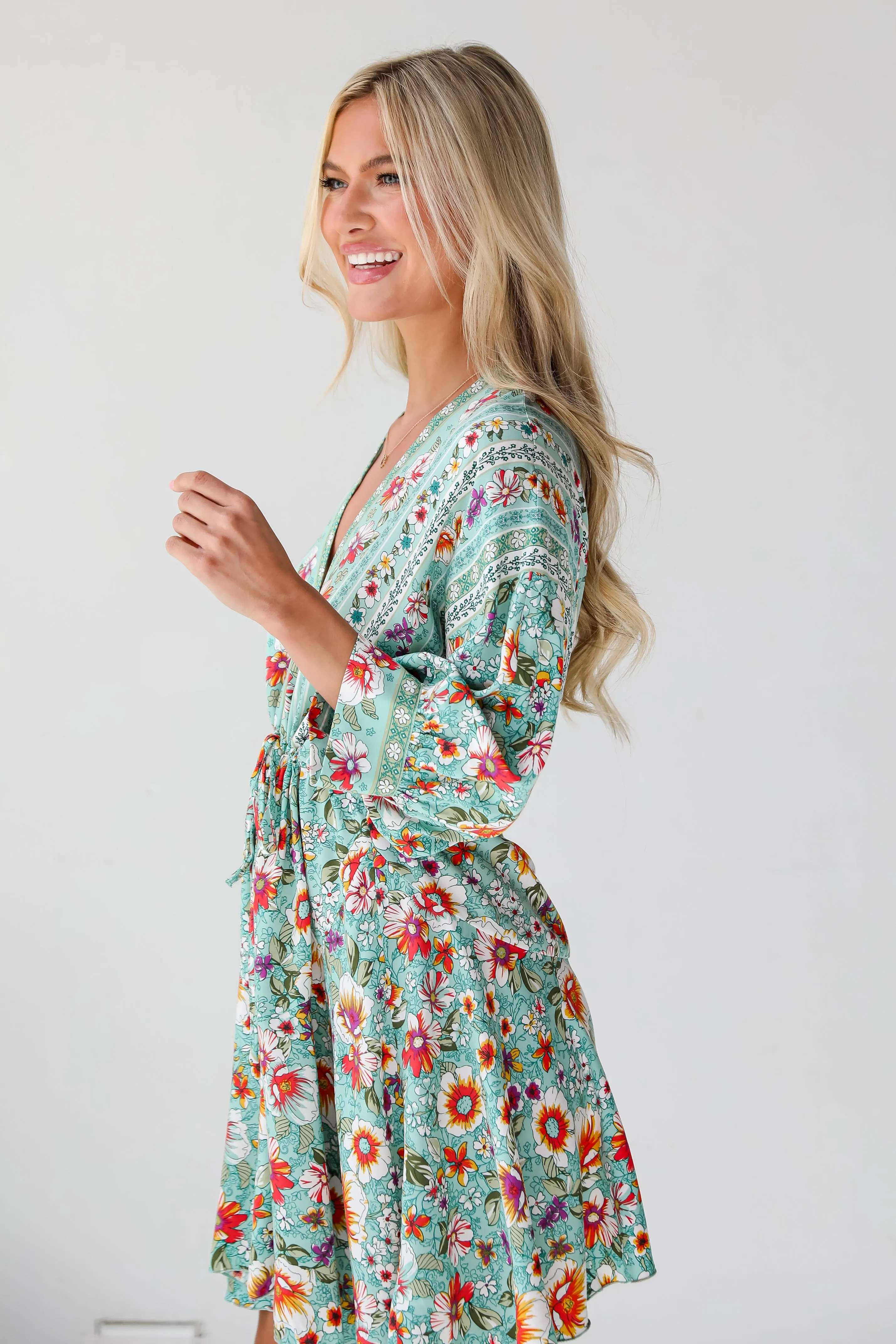 Bohemian Sun Jade Floral Mini Dress