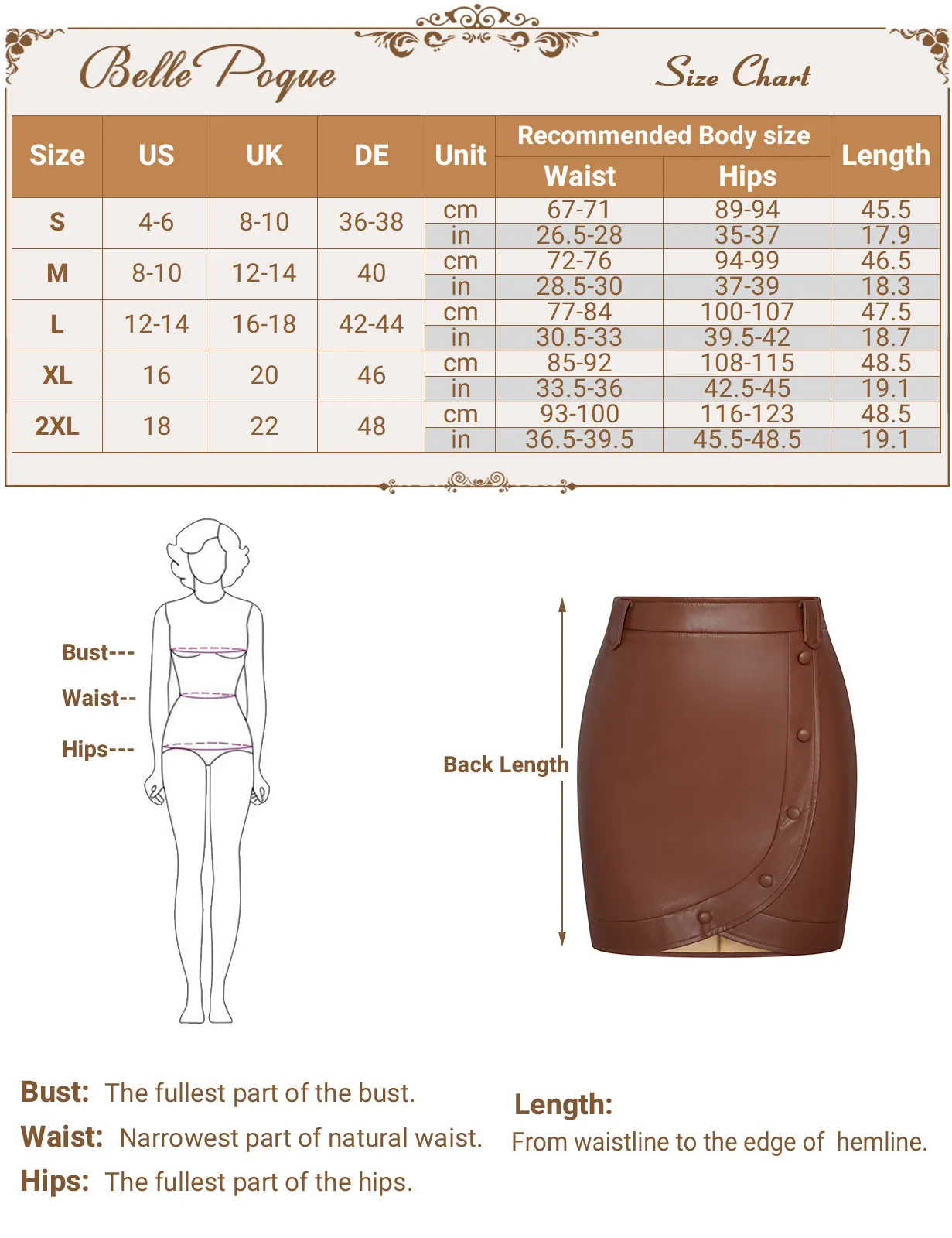 BP Women Vintage Imitated Leather Skirt Elastic Waist Mid-Thigh Bodycon Skirt