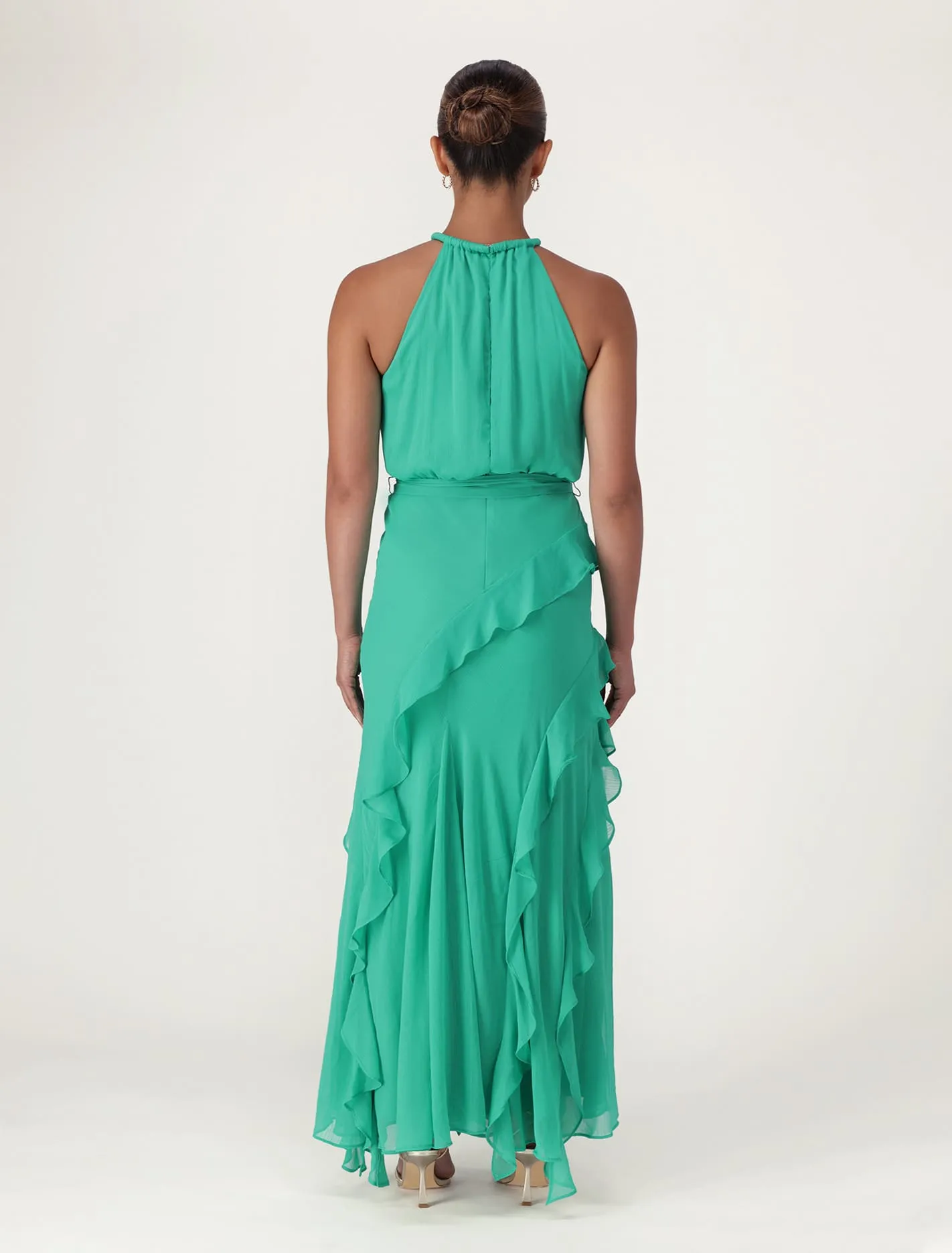 Bridie Halter Neck Ruffle Maxi Dress