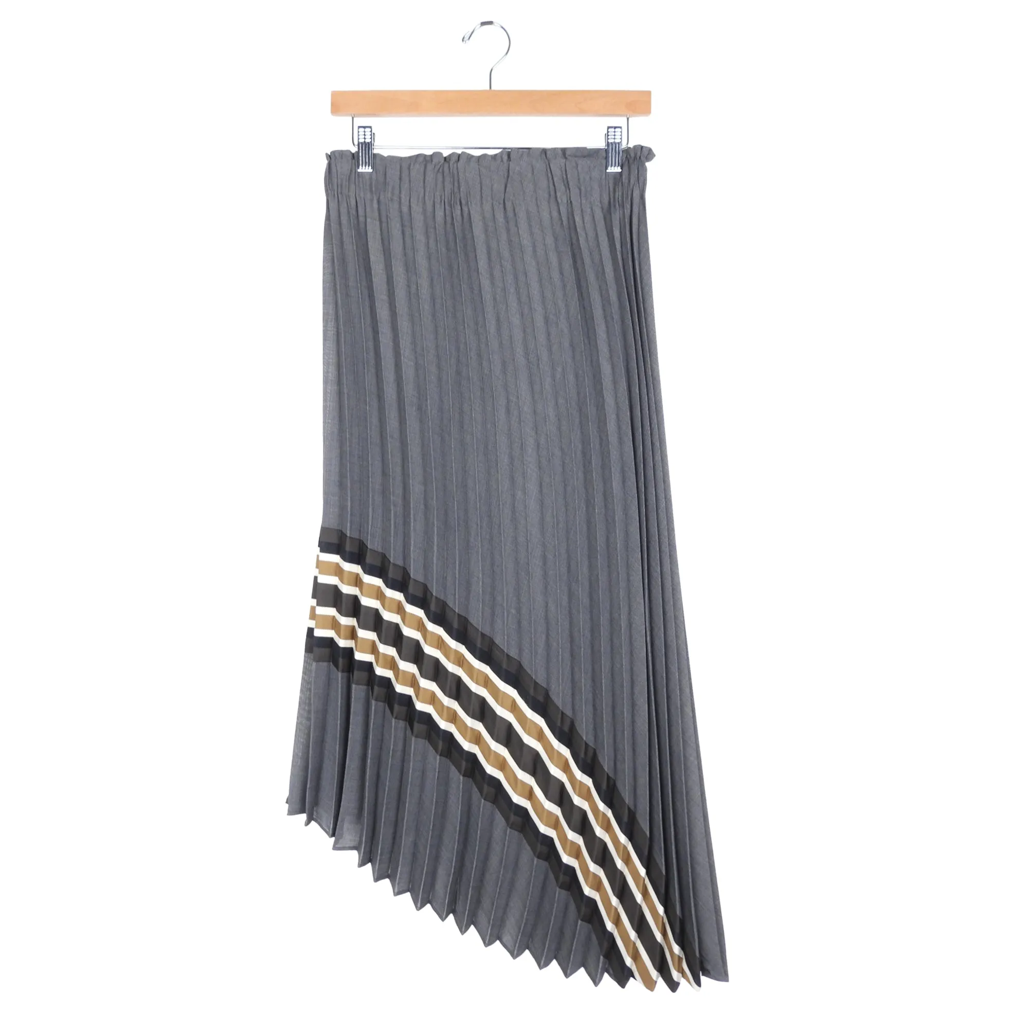 Brunello Cucinelli Grey Wool Blend Asymmetrical Striped Knife Pleat Midi Skirt - IT40 / USA 4