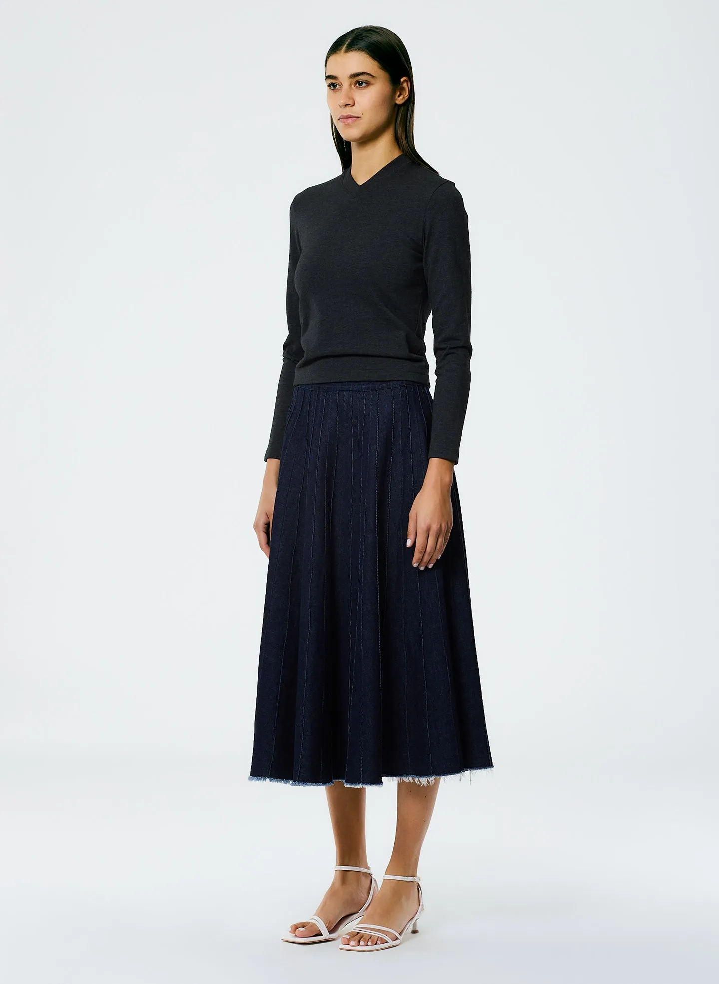 Brushed Denim Pintucked Skirt