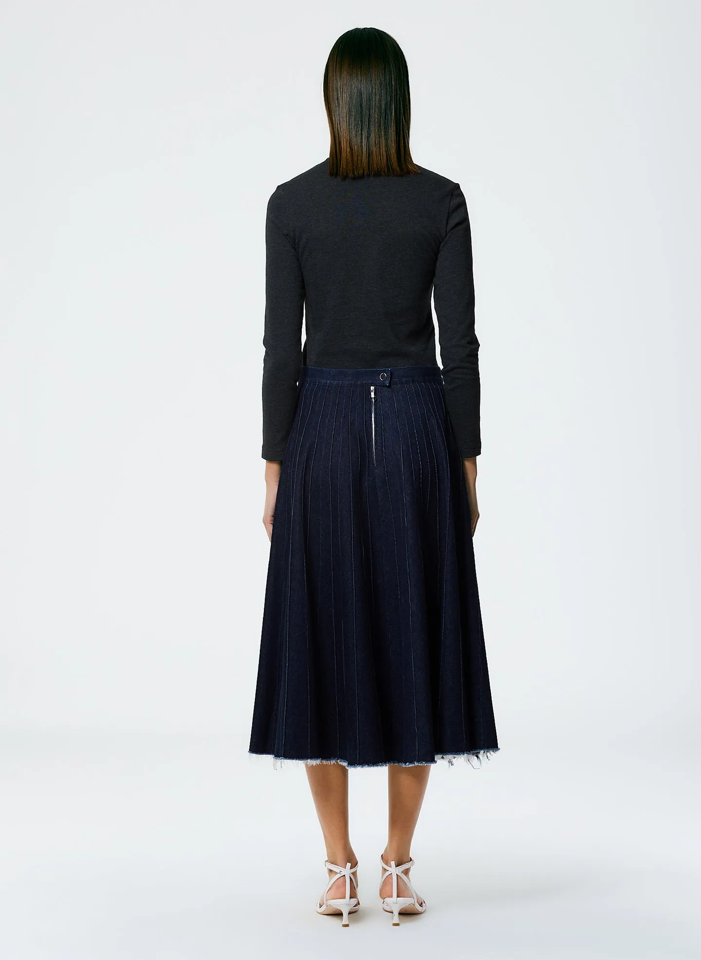 Brushed Denim Pintucked Skirt