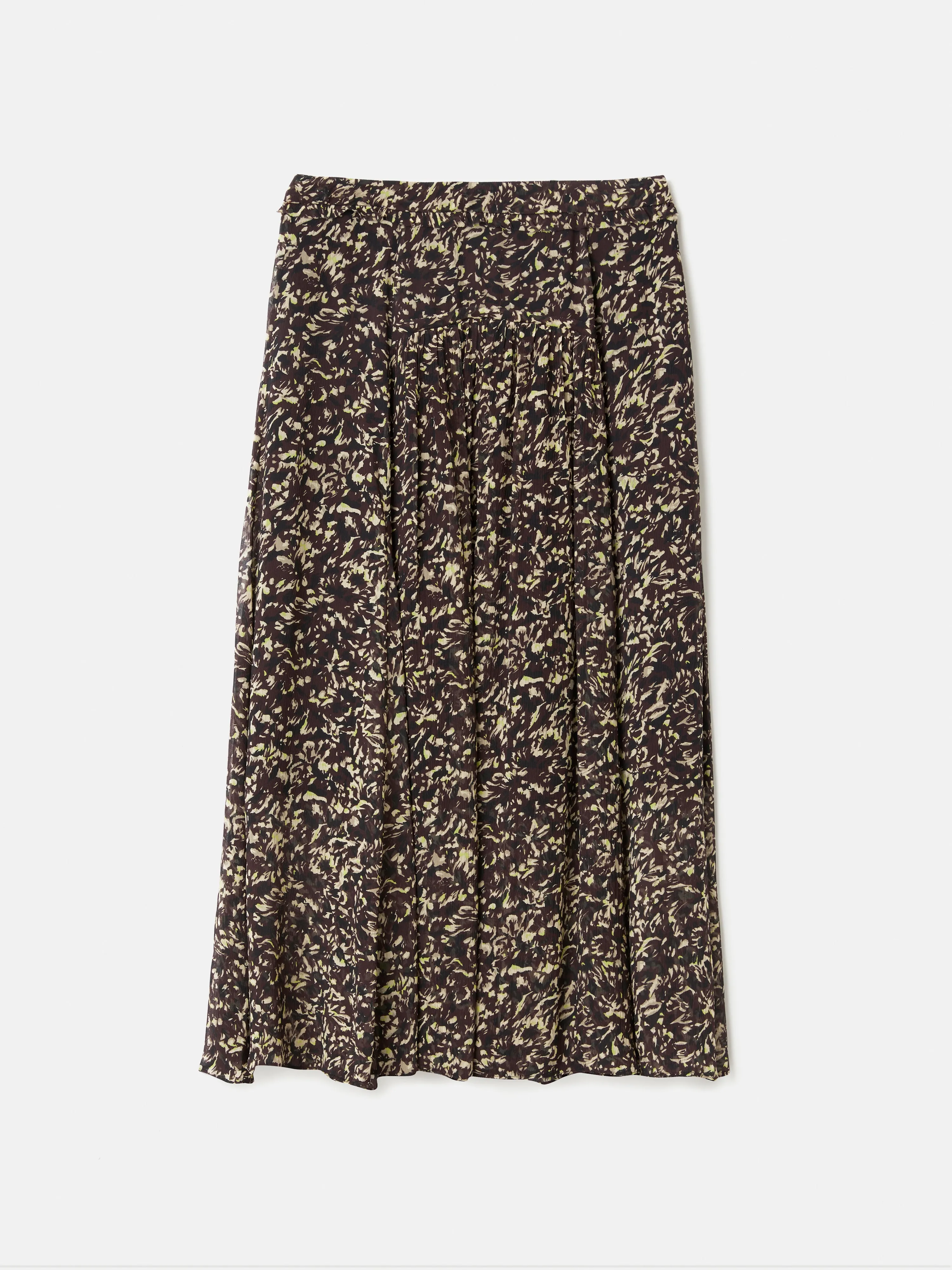 Brushwork Crinkle Midi Skirt | Chocolate