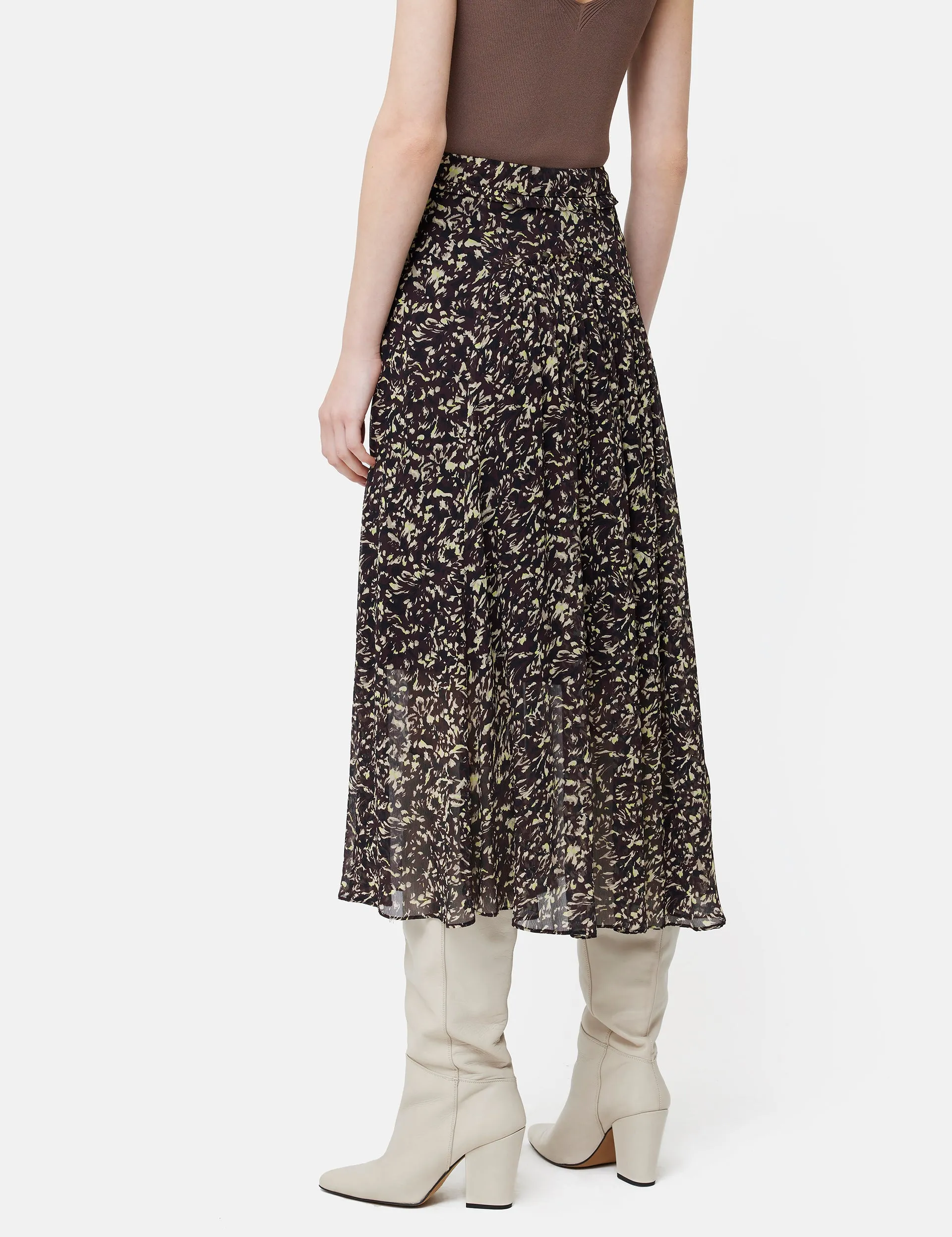 Brushwork Crinkle Midi Skirt | Chocolate