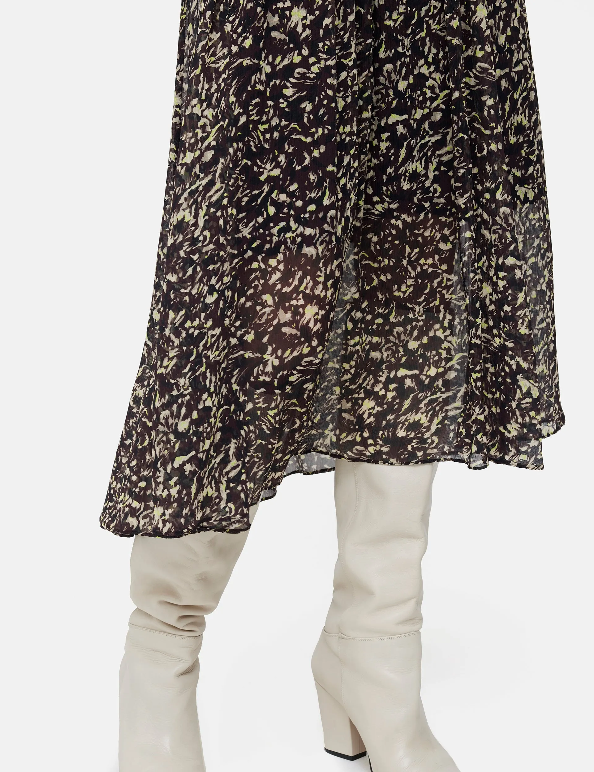 Brushwork Crinkle Midi Skirt | Chocolate