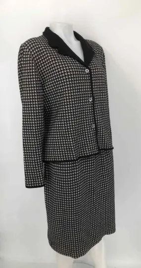 BURBERRY Black & White Wool Blend Houndstooth Skirt & Jacket Skirt Set