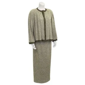 Chanel Vintage 98A, 1998 Fall Tweed Pleated Beige Taupe Jacket Maxi Skirt Set US 4/6