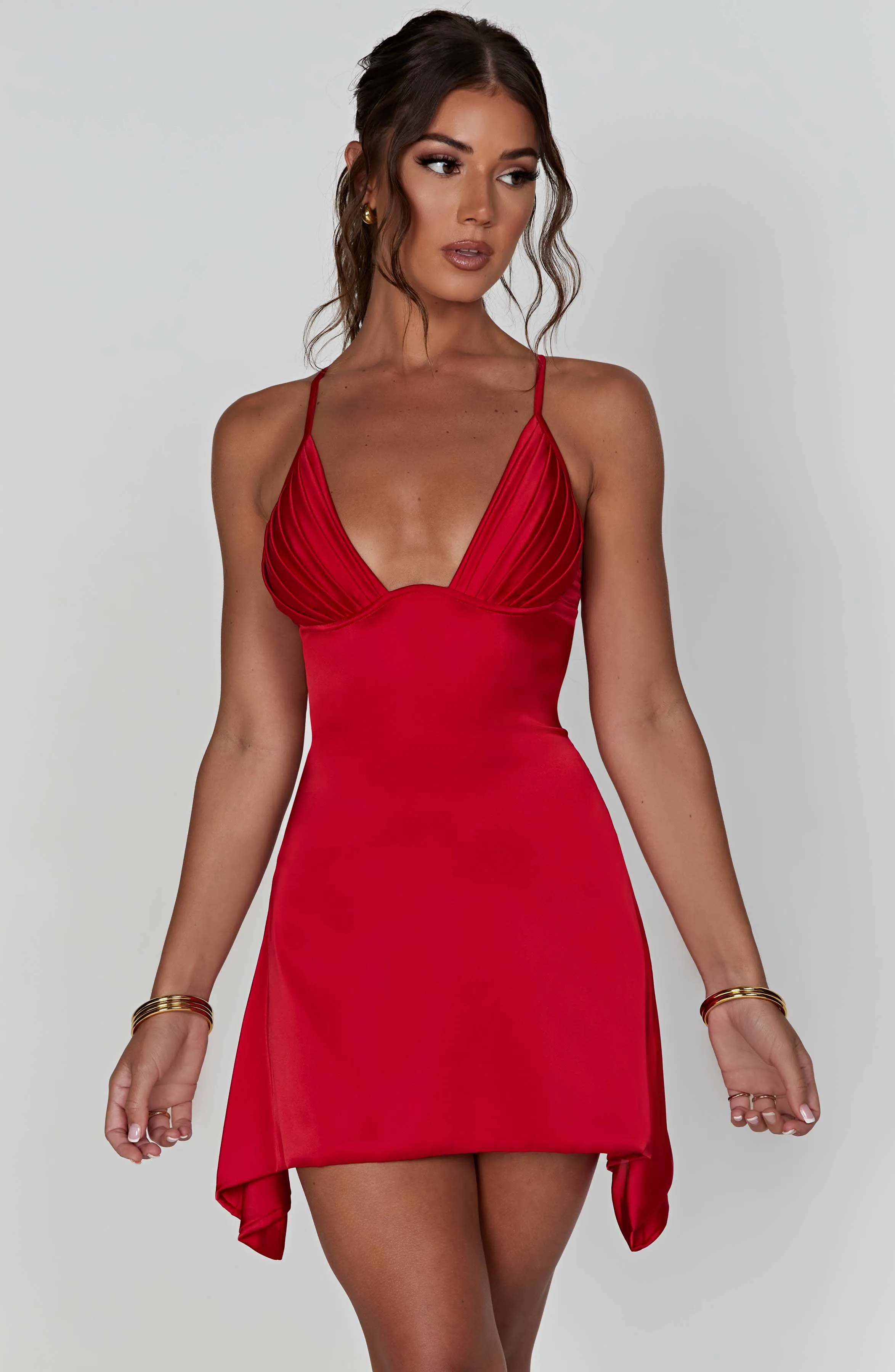 Clarise Elegant Mini Dress in Red