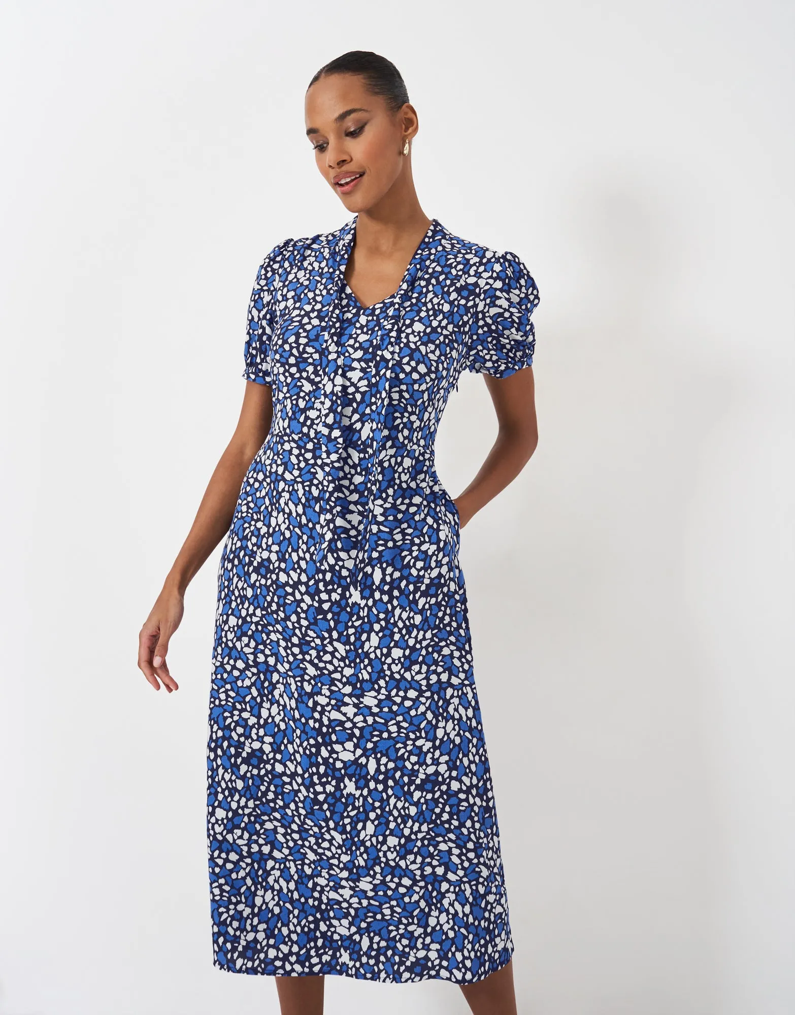 Crew Clothing - Laurie Tie Neck Tea Dress - Petal Print