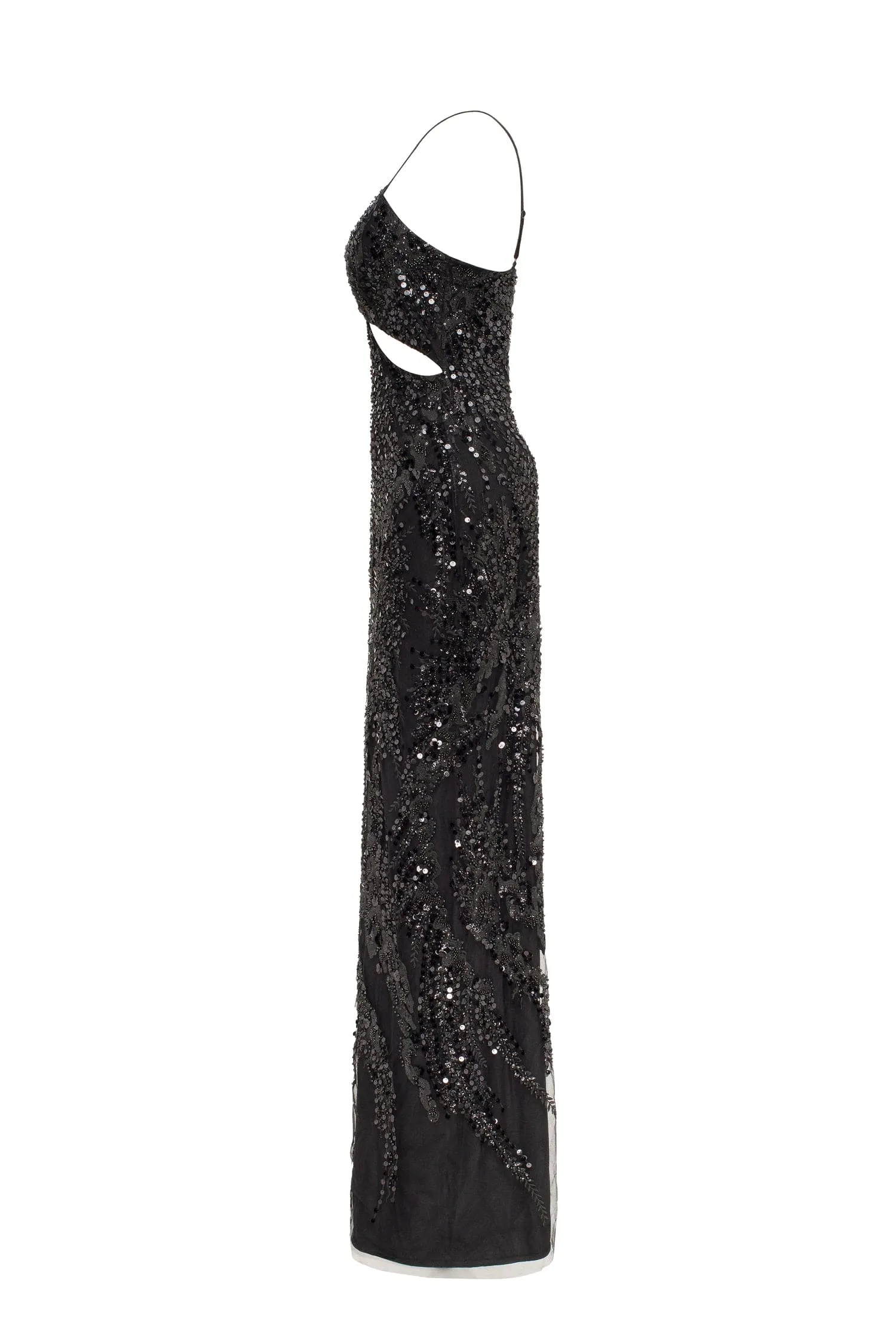 Smoky Quartz Sequined Cut-Out Halterneck Black Maxi Dress