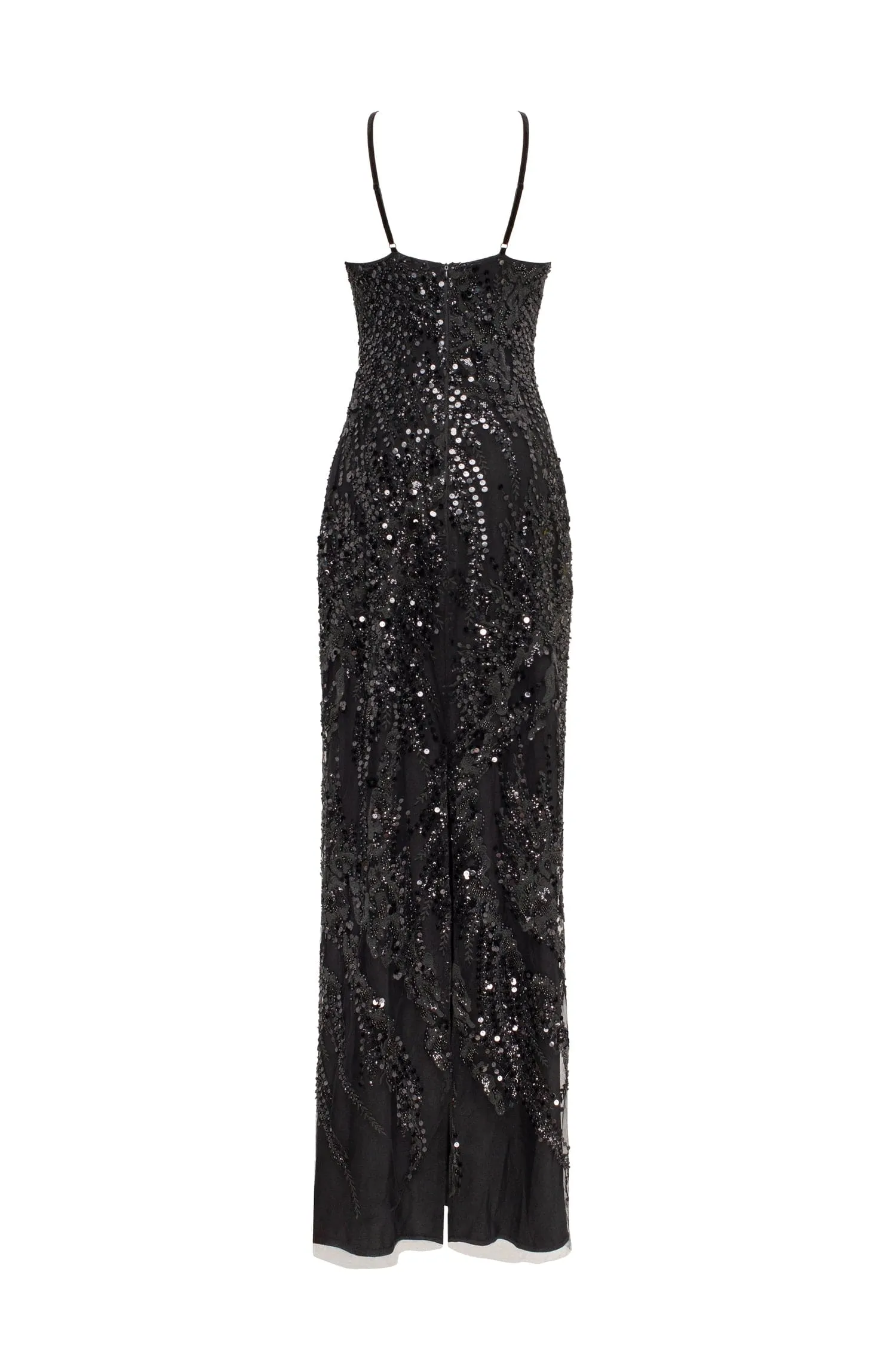 Smoky Quartz Sequined Cut-Out Halterneck Black Maxi Dress