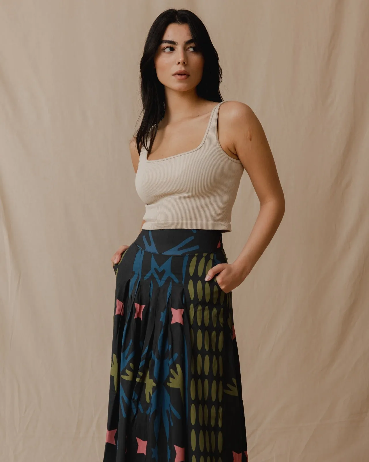 Damascus Cotton Skirt Black And Pastels