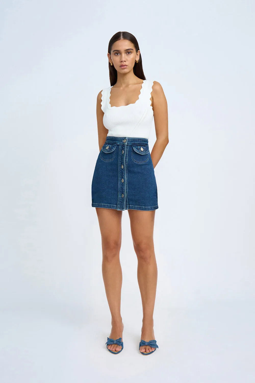 Daze Denim Pipe Mini Skirt | Final Sale- Indigo