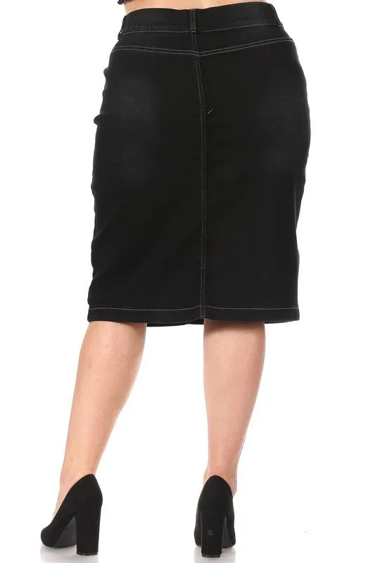 Debbie Black Wash with Belt Loops Jean Skirt