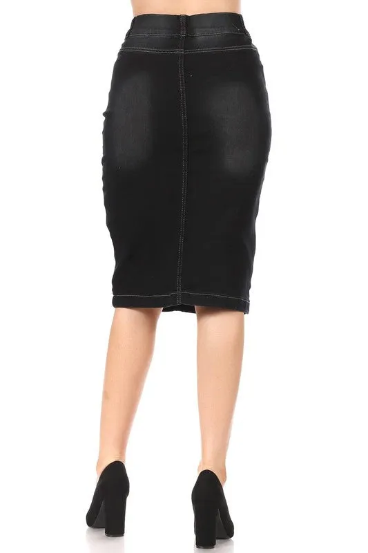 Debbie Black Wash with Belt Loops Jean Skirt