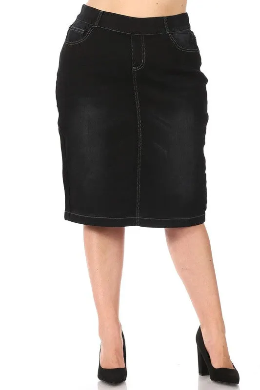 Debbie Black Wash with Belt Loops Jean Skirt