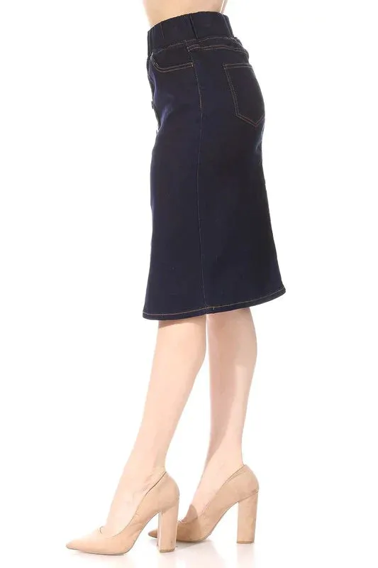 Debbie Jean Skirt With Buttons-Dark Indigo Wash