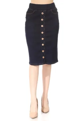 Debbie Jean Skirt With Buttons-Dark Indigo Wash