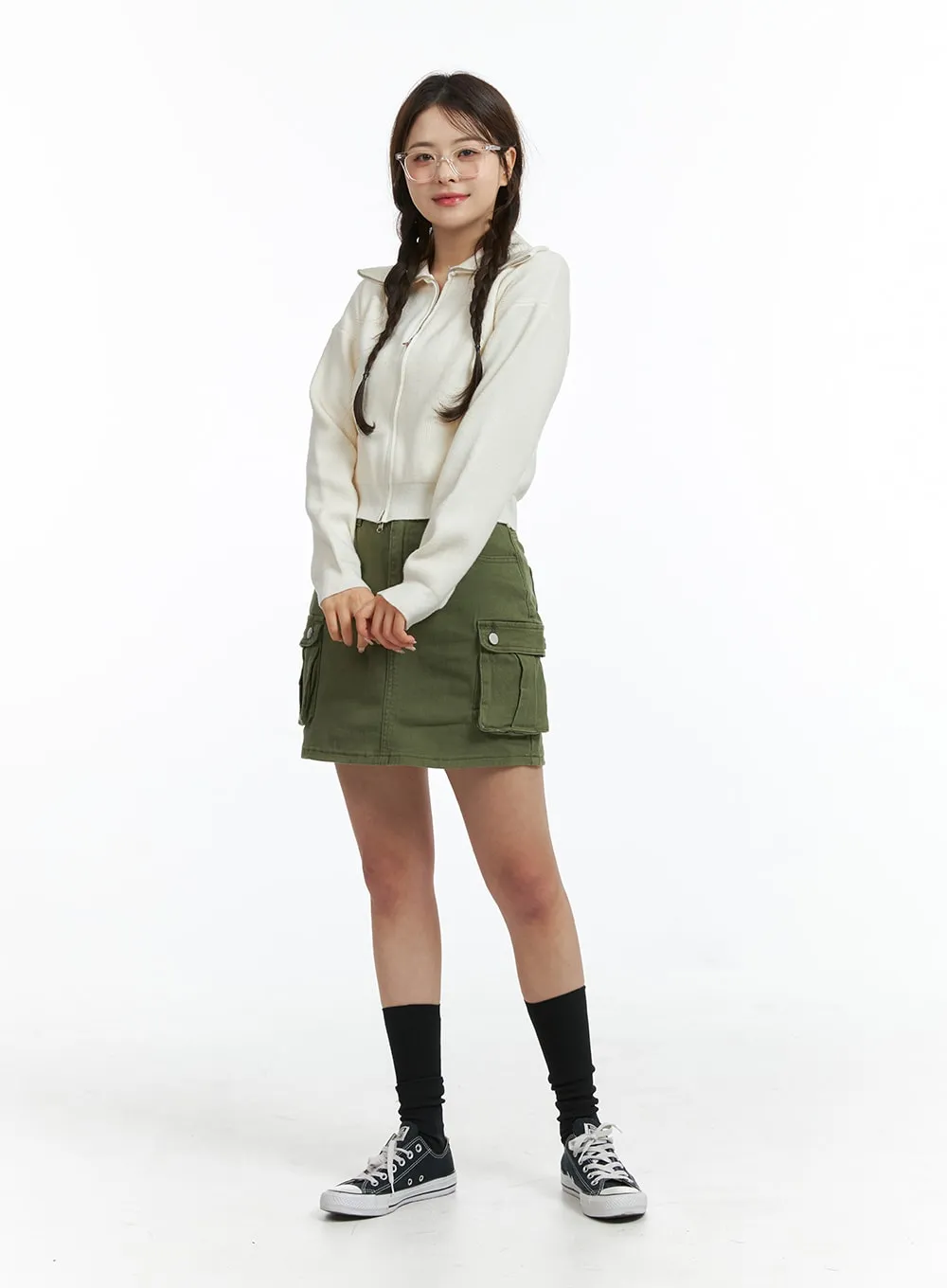 Denim High Waist Cargo Mini Skirt OJ415