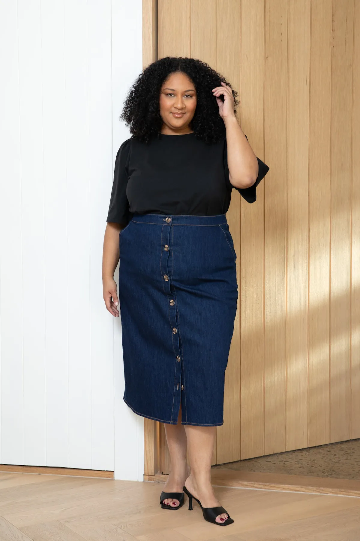 Denim Midi Pocket Skirt