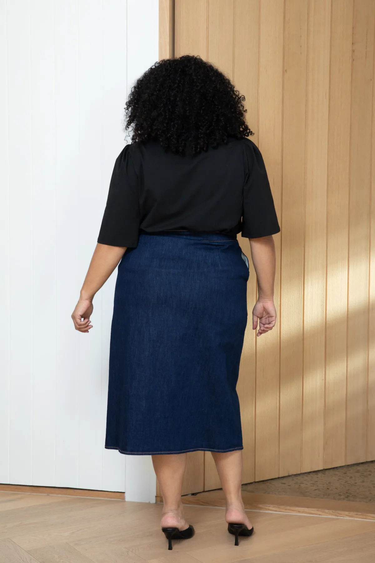 Denim Midi Pocket Skirt