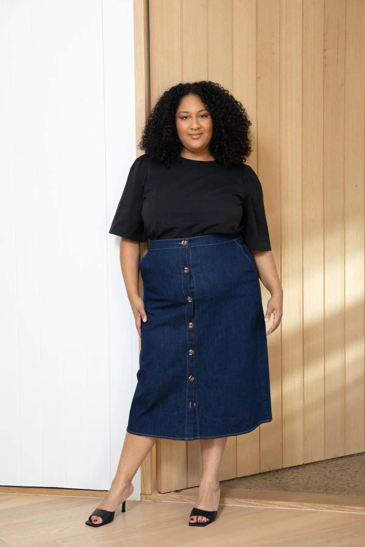 Denim Midi Pocket Skirt