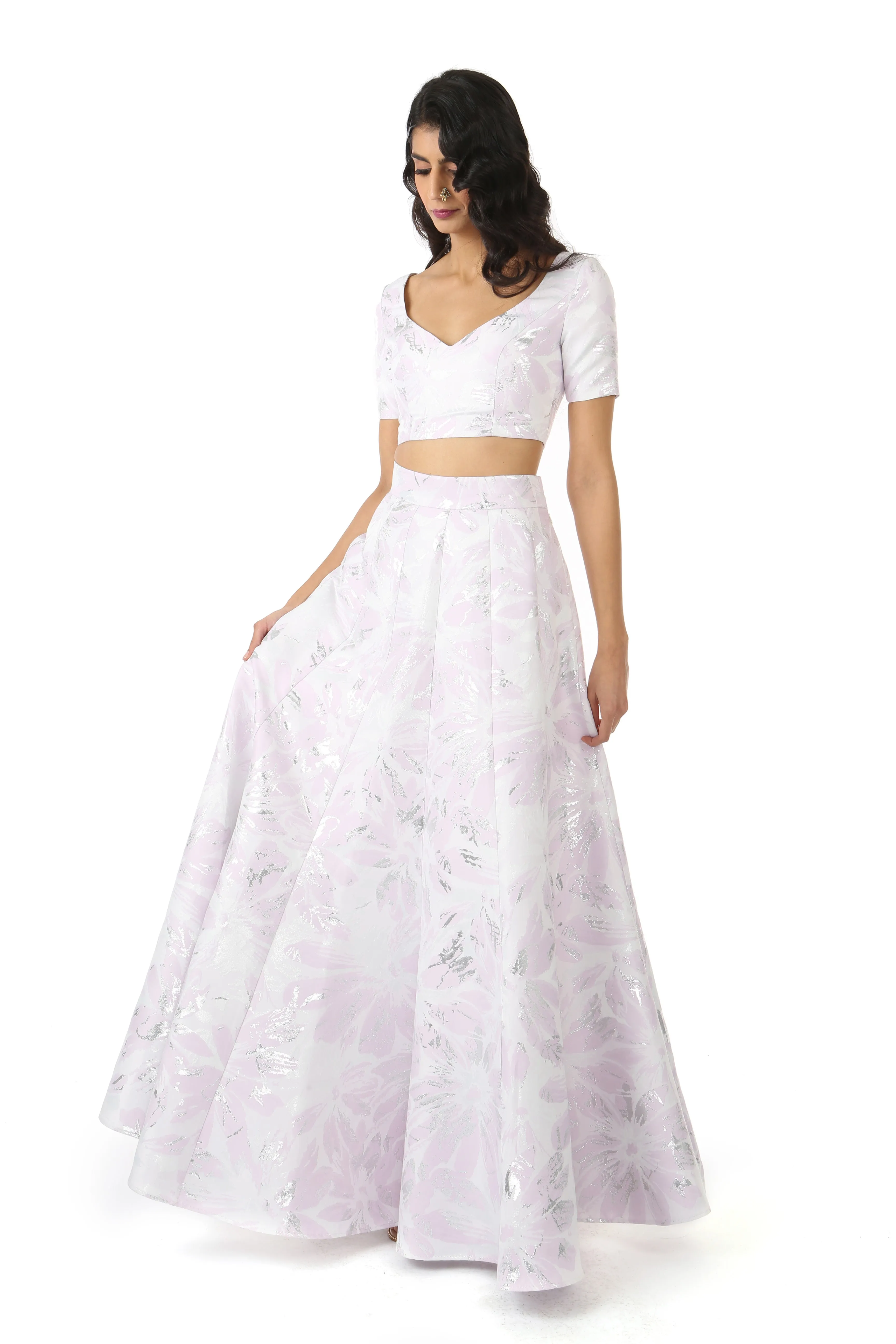 DIVYA Floral Metallic Skirt