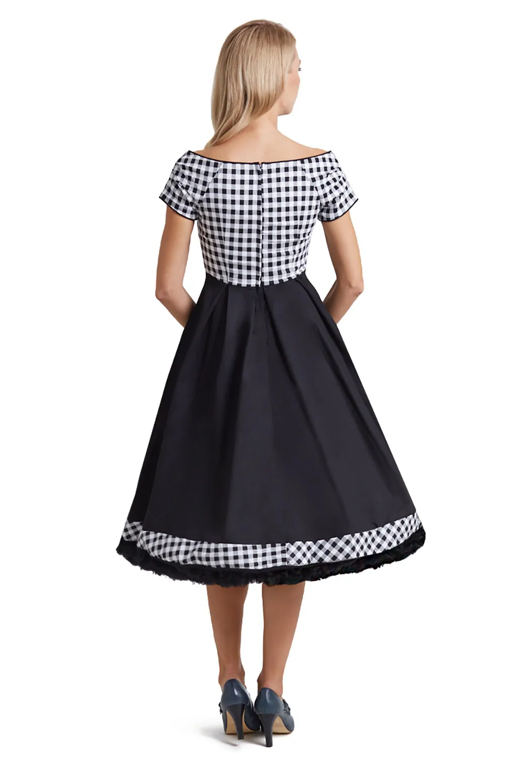 Dolly And Dotty 1950's Off Shoulder Checkered Swing Dress