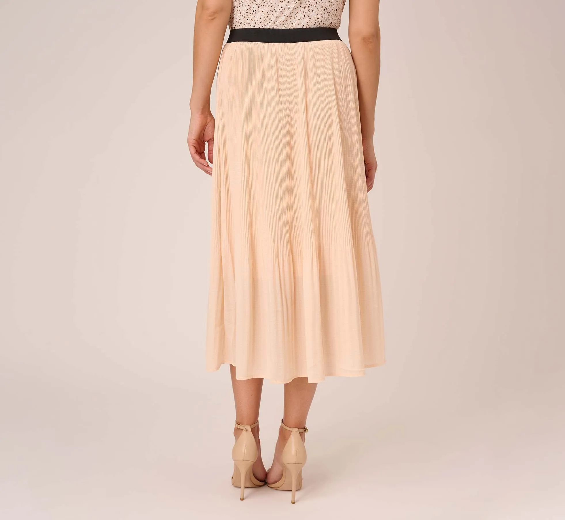 Dot Print Pleated Midi Skirt In Champagne Ivory Seed Dot