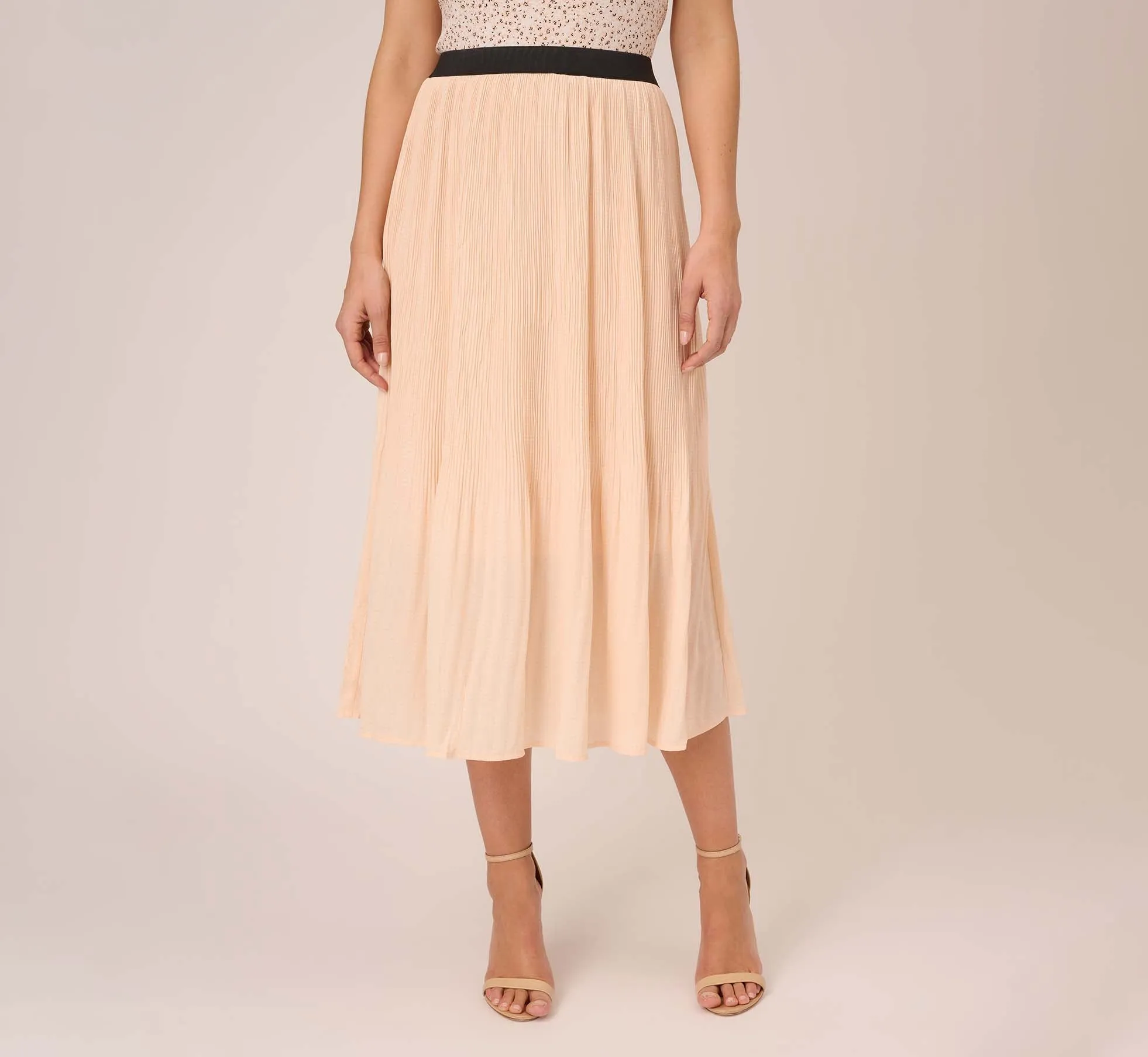 Dot Print Pleated Midi Skirt In Champagne Ivory Seed Dot