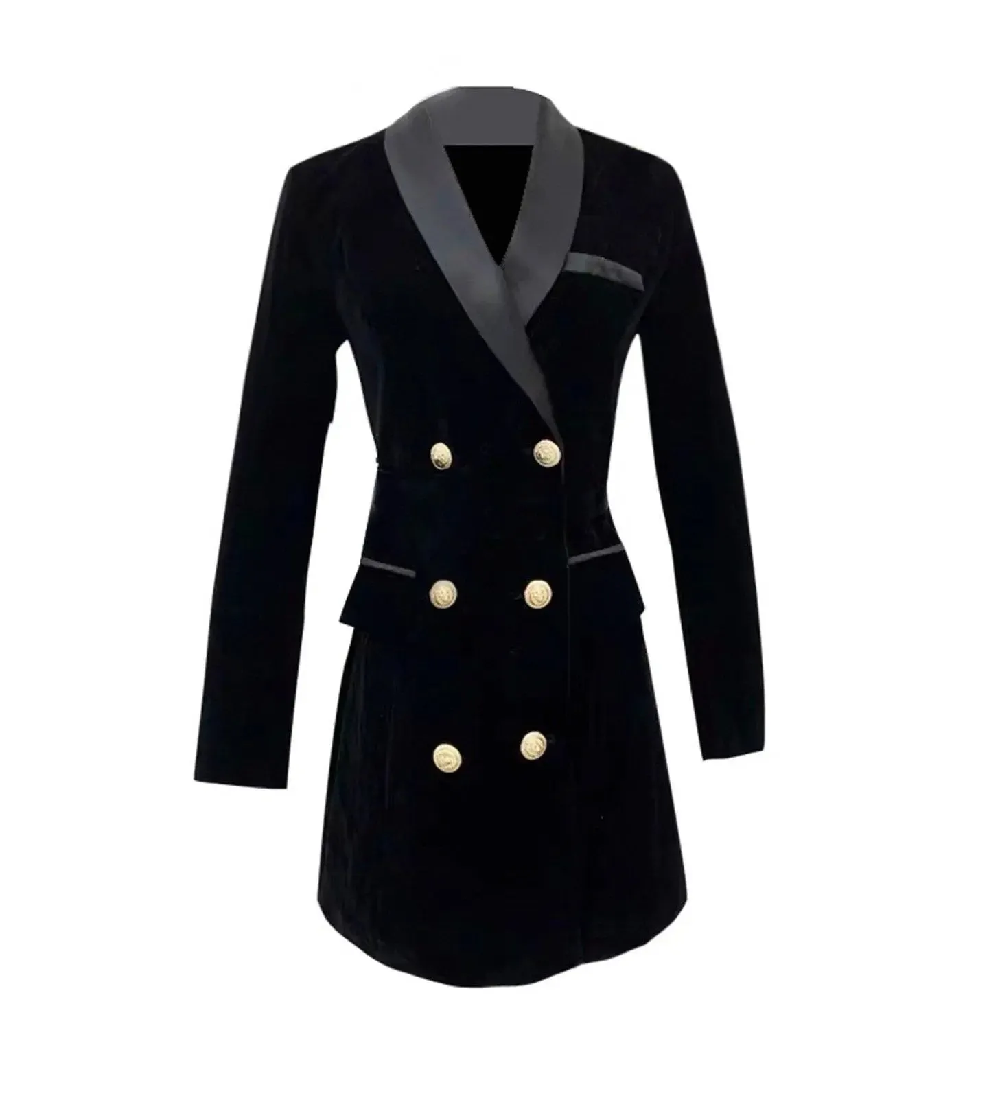 Elegant Slim-Fit Double-Breasted Velvet Blazer Dress