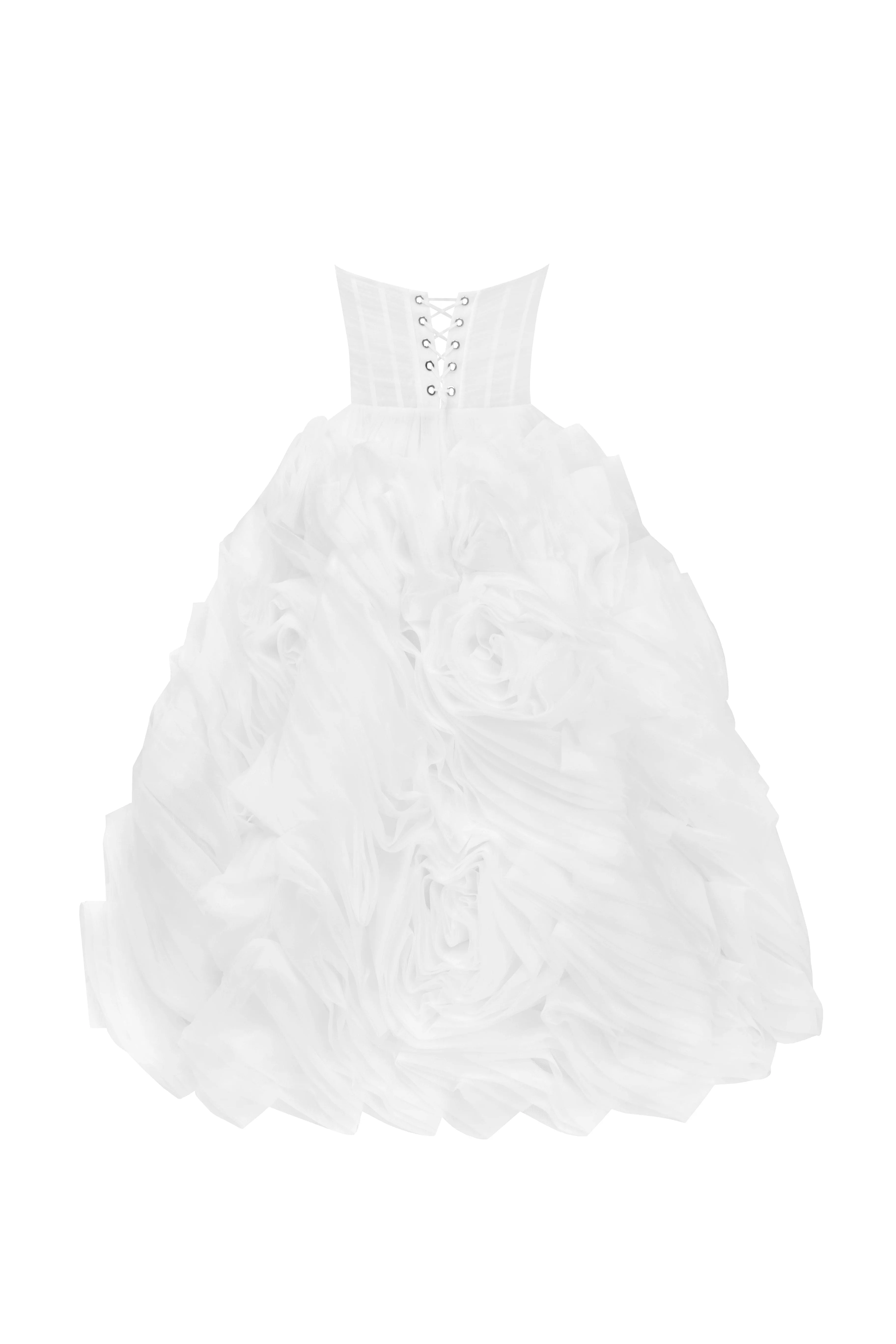 Exquisite White Tulle Dress with Intricate Floral Embroidery