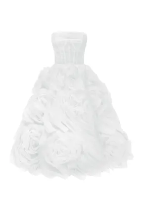 Exquisite White Tulle Dress with Intricate Floral Embroidery