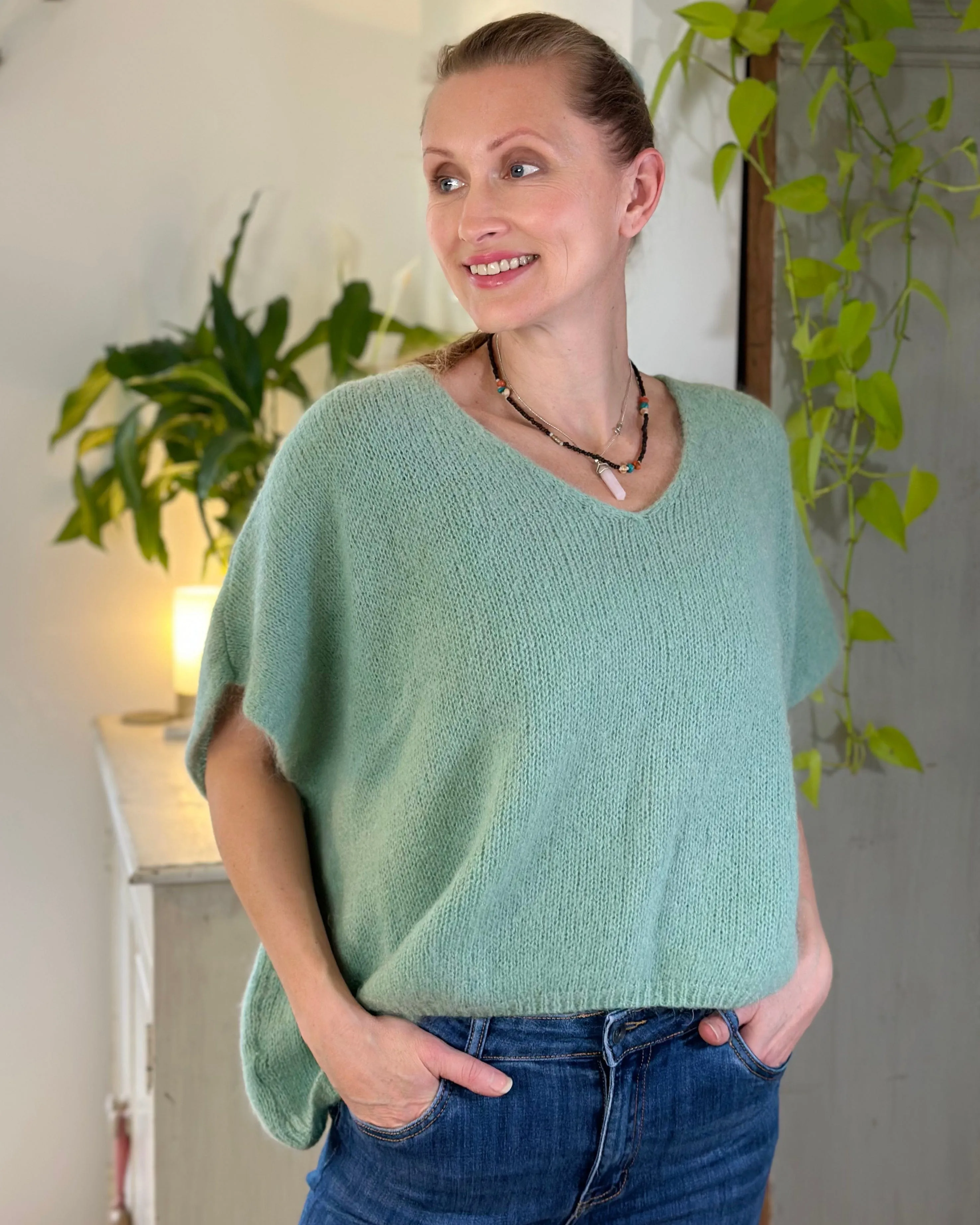 Drop Shoulder Mohair Tank Top - Sage