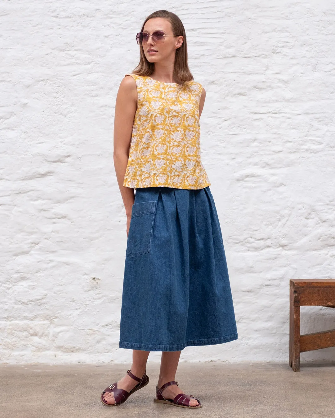 Elsie Midi Skirt - Heavy Denim