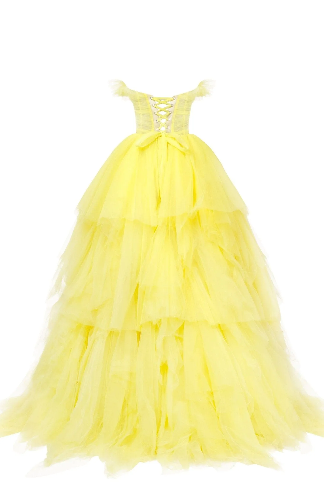 Fairytale frill-layered maxi dress in vivid yellow