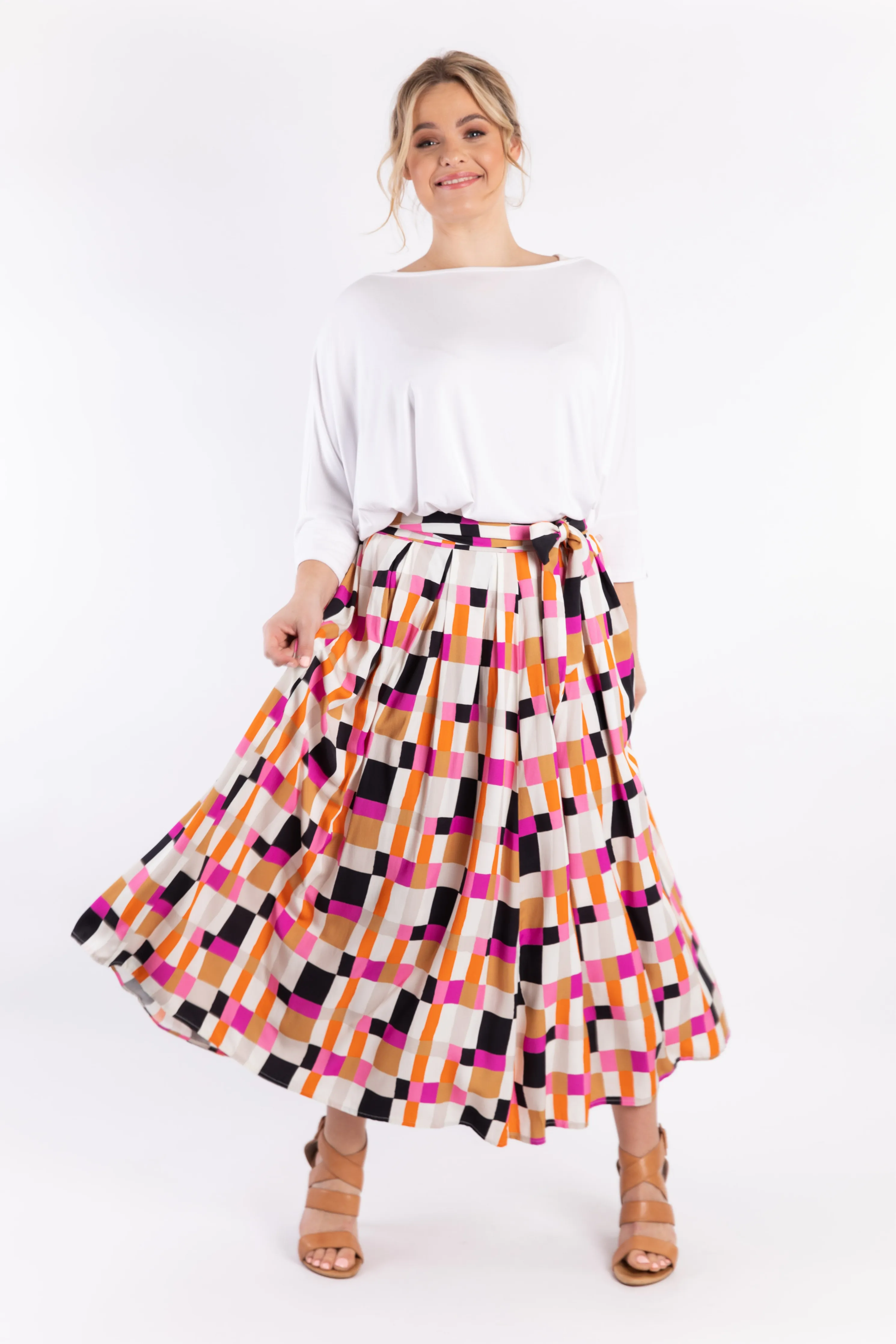 FINAL SALE Twirl Tie Skirt in Sunset Gingham