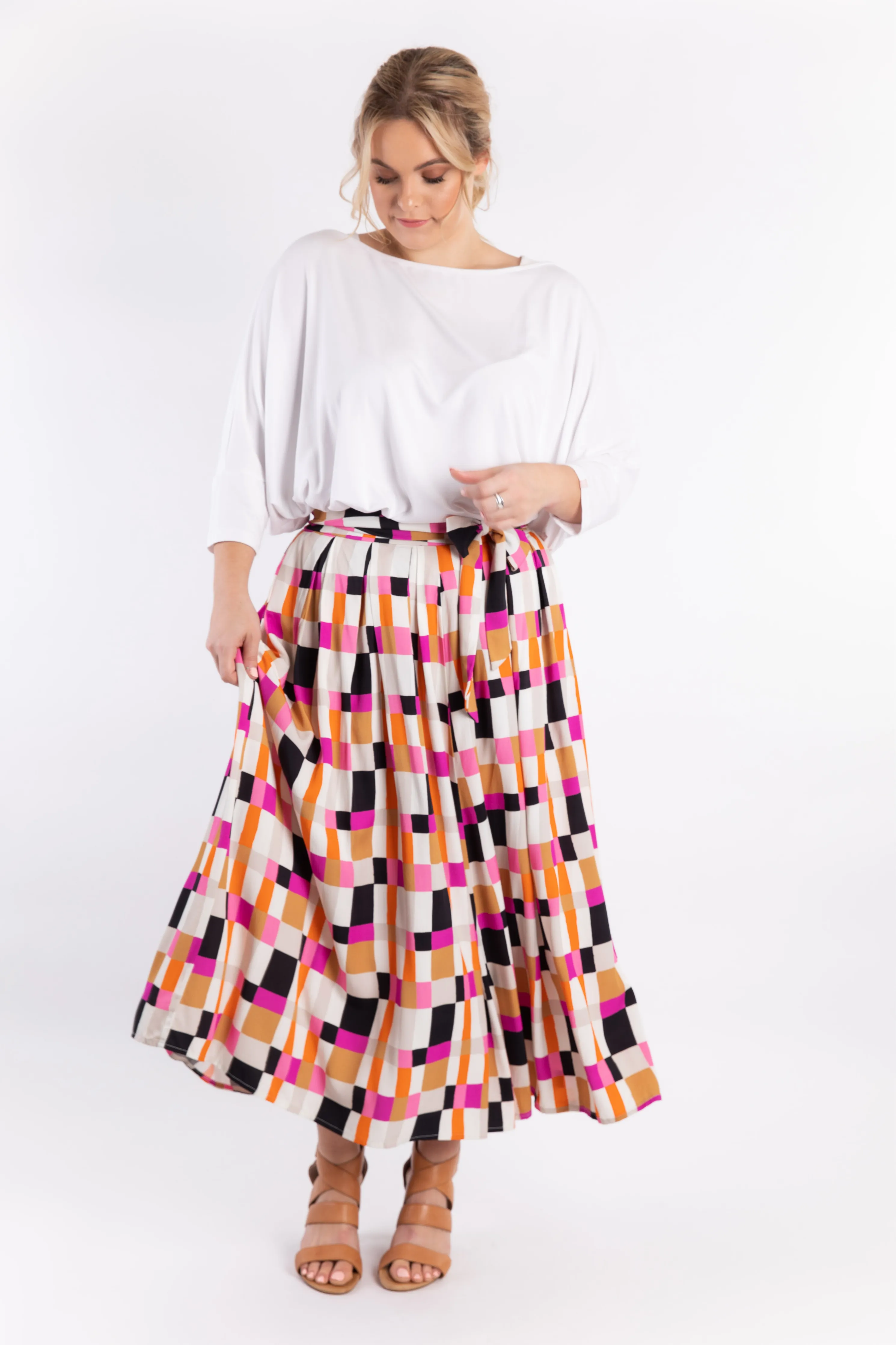 FINAL SALE Twirl Tie Skirt in Sunset Gingham