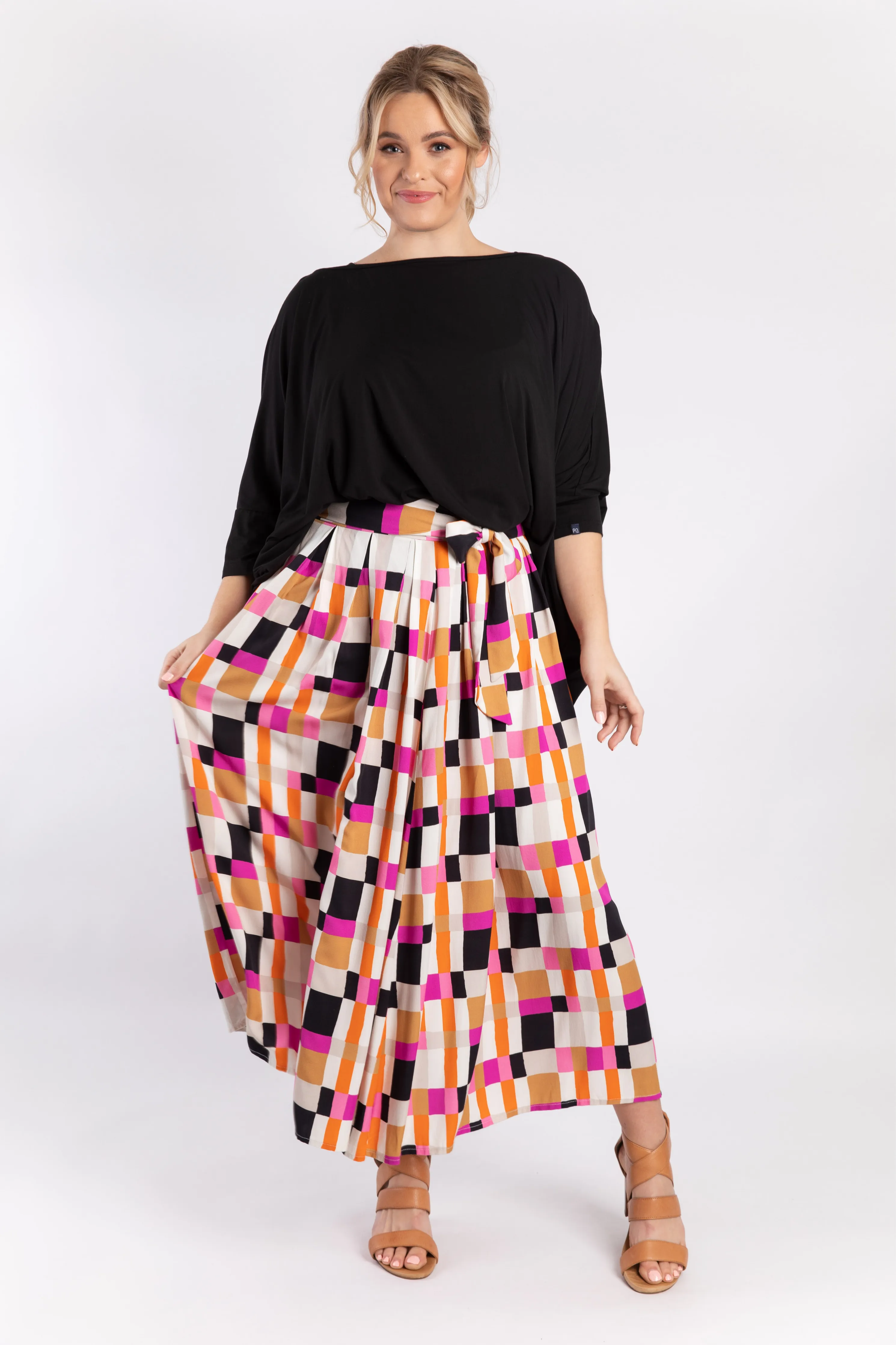 FINAL SALE Twirl Tie Skirt in Sunset Gingham