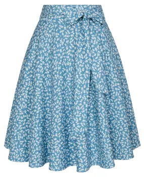 Floral Patterns Women's High Waist Bow Decorated A-Line Pockets Skirt