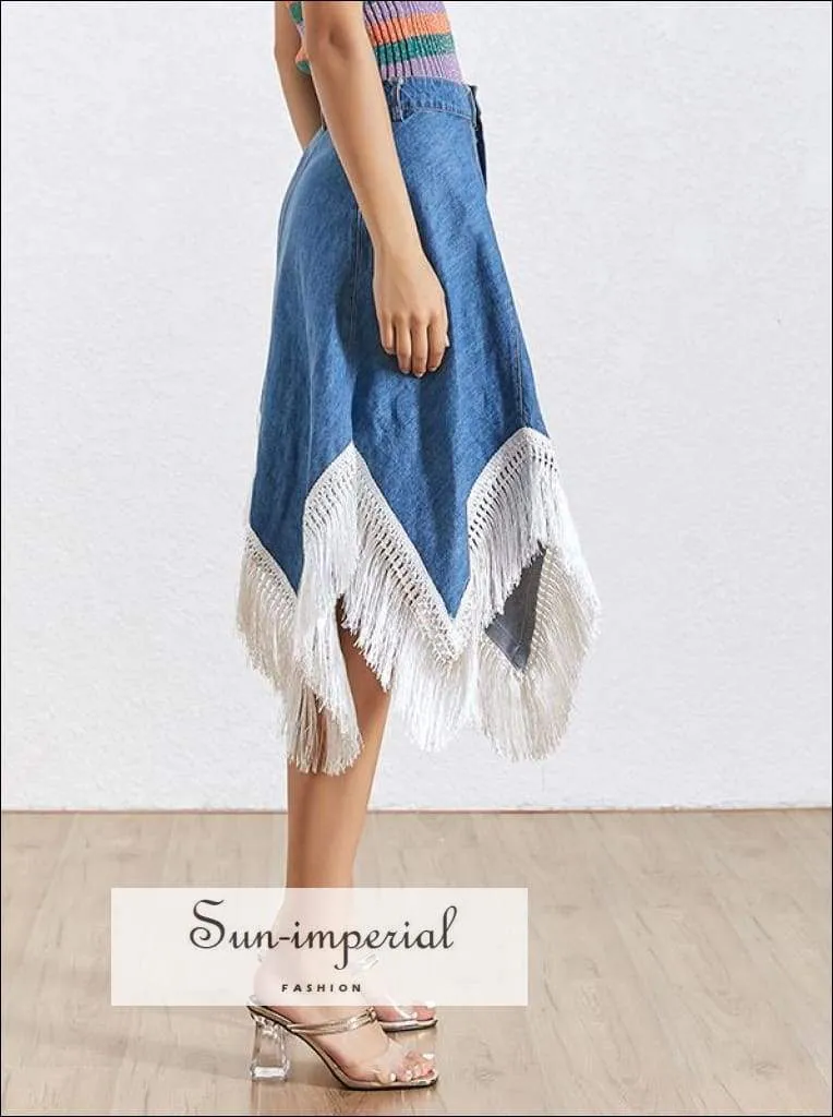 Florence Skirt - Korean Patchwork Denim Skirt for Women High Waist Slim Hem Irregular Skirt