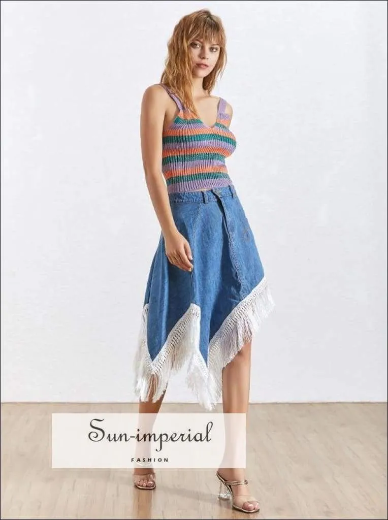 Florence Skirt - Korean Patchwork Denim Skirt for Women High Waist Slim Hem Irregular Skirt