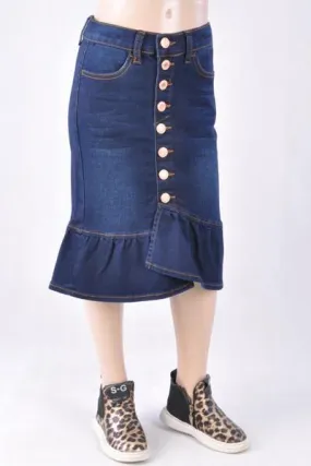 GIRLS Ruffled Hem Denim Skirt-  FINAL SALE