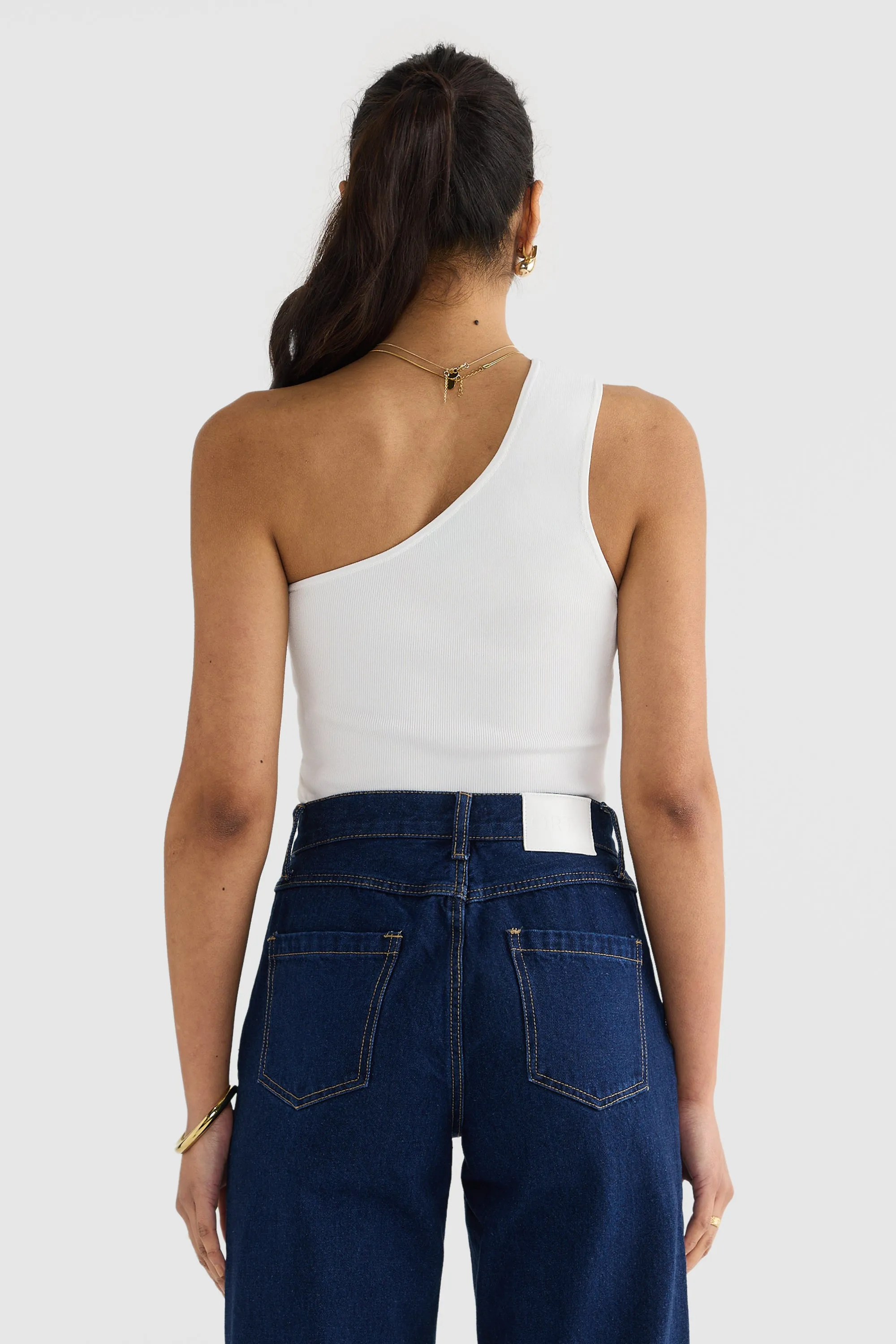 Hadley One Shoulder Knit Top White