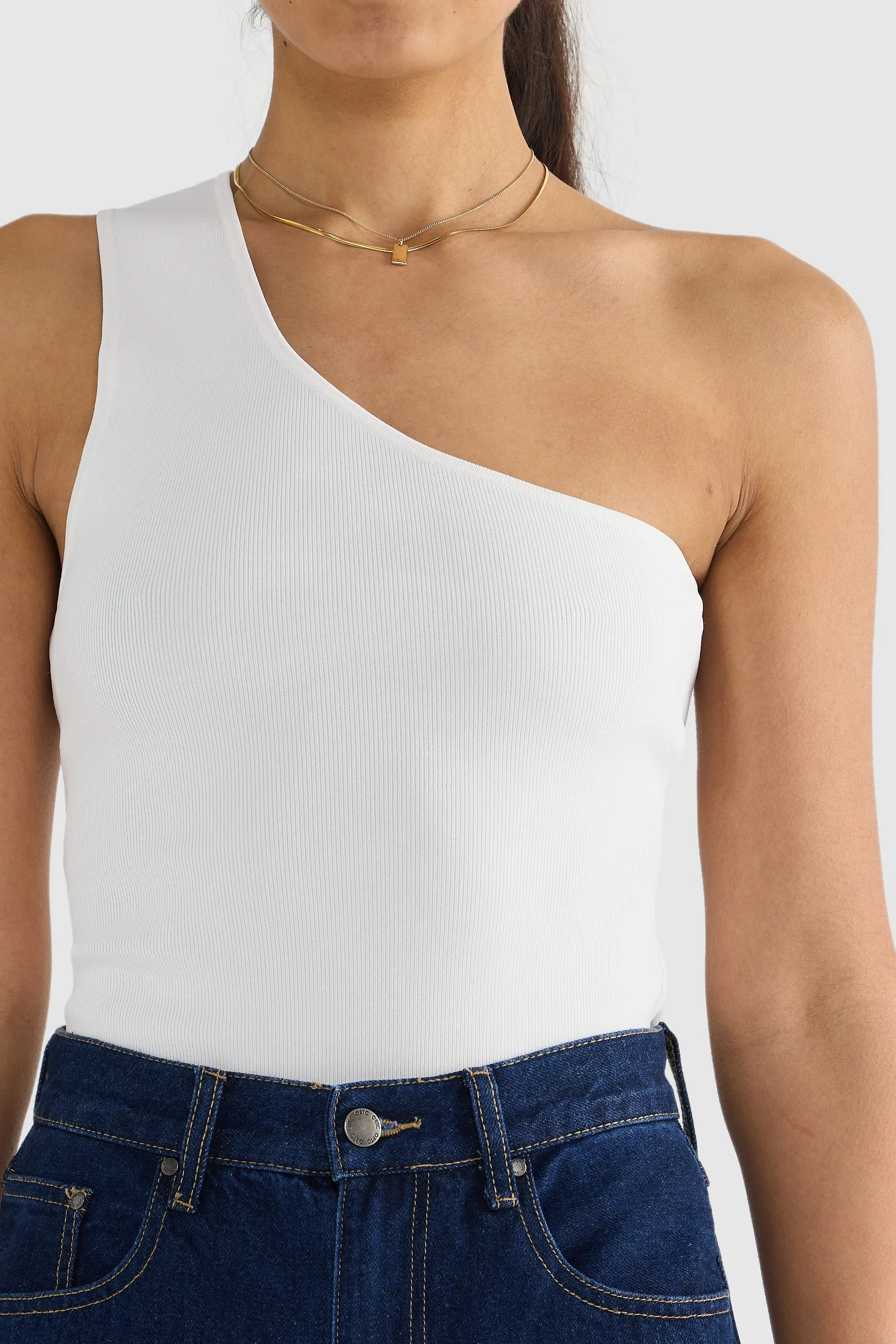 Hadley One Shoulder Knit Top White