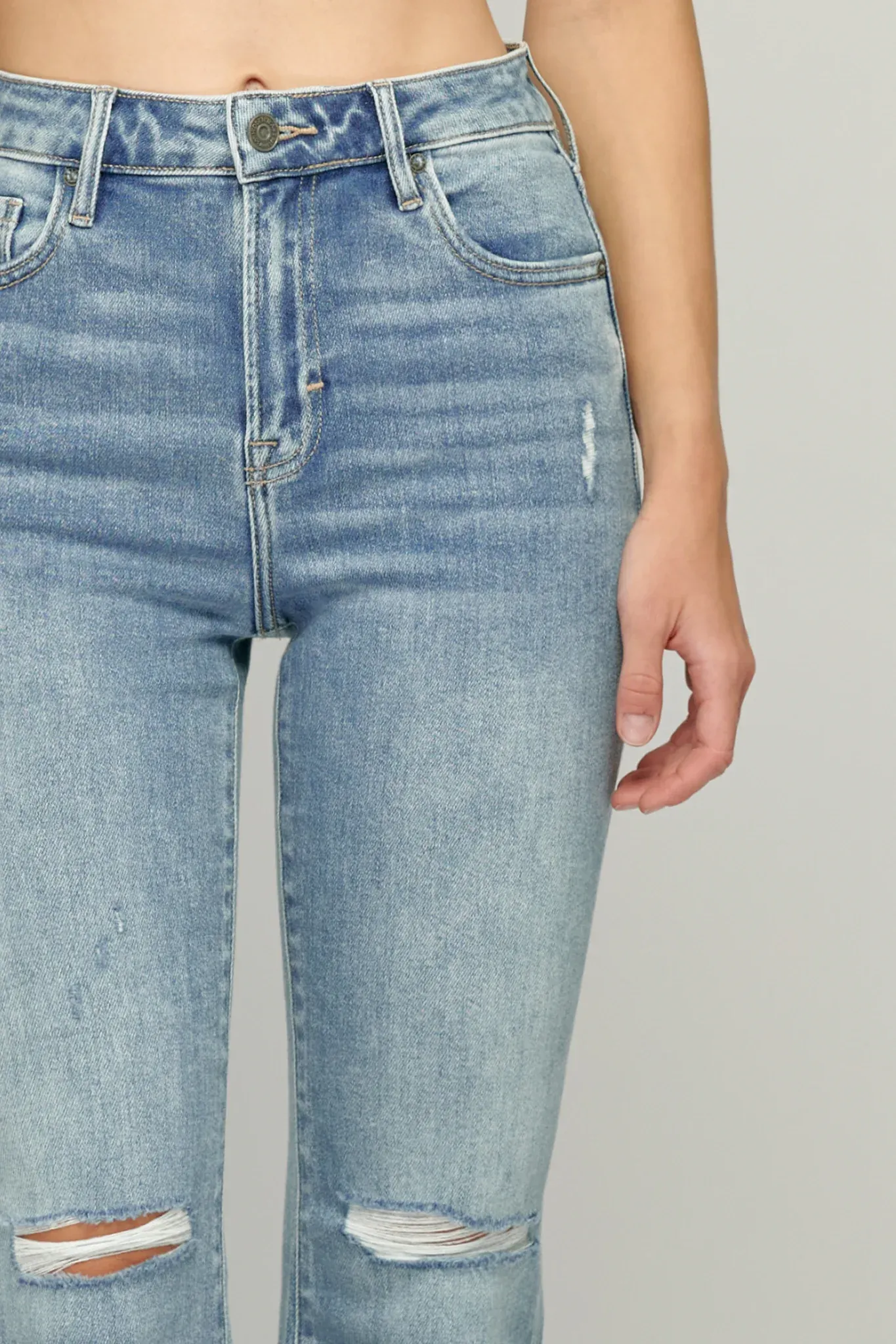 Happi Distressed Cropped Flare Jeans