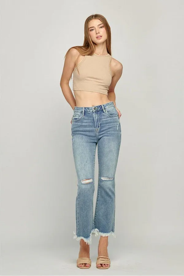 Happi Distressed Cropped Flare Jeans